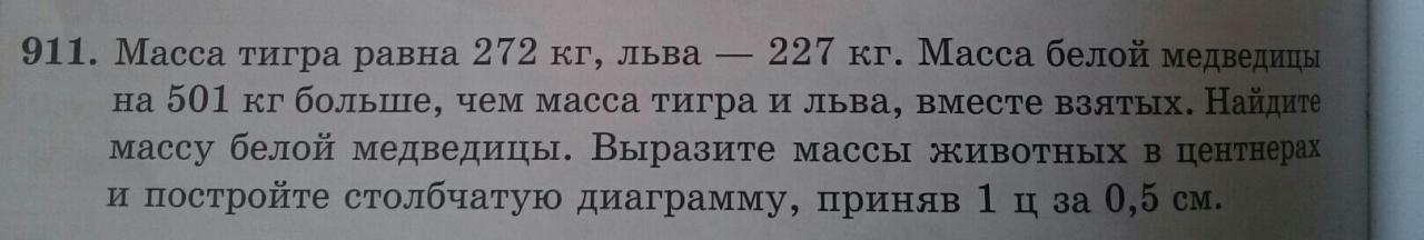 Масса тигра равна 272 кг а льва 227 кг постройте столбиковую диаграмму