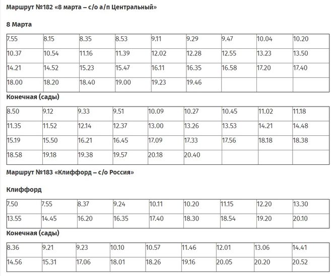 Расписание автобусов дачных маршрутов